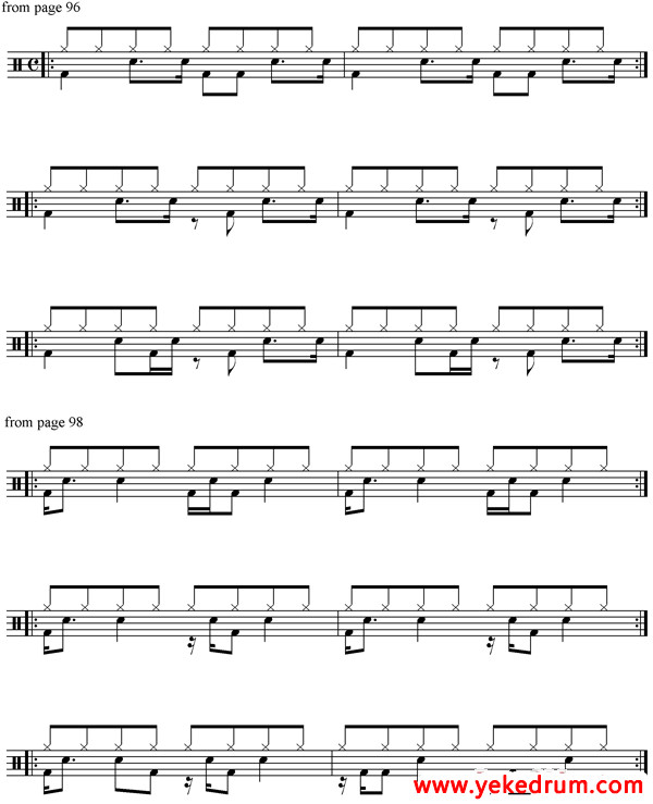 16分音符架子鼓练习谱小鼓变化鼓谱