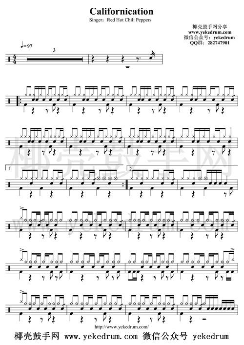 Californication架子鼓鼓谱